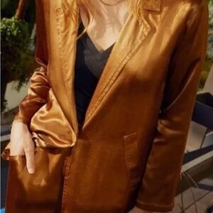 Nation gold satin blazer. Size small. 2 side pockets. One front button.